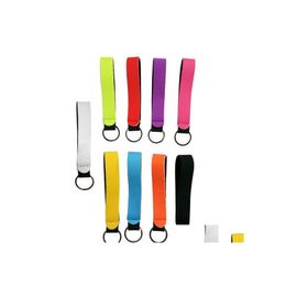 Party Favor Solid Color Neoprene Wristlet Keychains Lanyard Strap Band Split Ring Key Chain Holder Hand Wrist Keychain For Girls/Wom Dhuh4