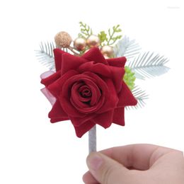 Decorative Flowers 1pcs Wedding Party Boutonniere Flower Brooch Groomsman Breastpin Groom Clothes With Leaf Ornament