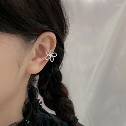 Backs Earrings Hollow Flower Ear Bone No Pierced Wrap Cartilago Silver Colour Clip On For Women Irregular Piercing Jewellery