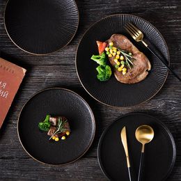 Plates European Style Seasoning Black Ceramic Dinner Plate Western Steak Round Cooking Dishes El Restaurant Tableware Set