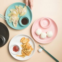 Plates Ceramic Japanese Dumpling Plate With Seasoning Dish Sushi Fried Chicken Wing Snack Home Dining Kitchen Tableware