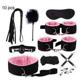 Bondage Sm Erotic Training Bundled Sex Handcuffs Set Whip Webbing SM Adult Toys Sexy Sexual Toy 230113