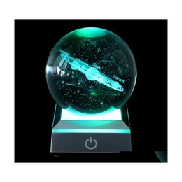 Novelty Items 60Cm/80Cm K9 Crystal Solar System Planet Globe 3D Laser Engraved Sun Ball With Touch Switch Led Light Base Astronomy D Dhrnj