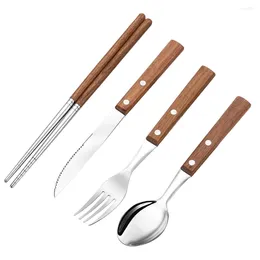 Dinnerware Sets 1 Set Of Modern Silverware Kit Steak Service Espresso Spoons Wood