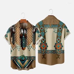 Men's Casual Shirts Men's Fashion Summer T-Shirts Hawaiian Indians 3d Print Cosy One Button Short Sleeve Beach Oversized 14