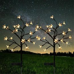 Lawn Lamps 2pcs LED Solar Light Colourful Cherry Blossom Stake Garden Decoration Fake Flowers Lights For Patio Yard