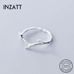 Cluster Rings INZAReal 925 Sterling Silver Zircon Bamboo Leaves Adjustable Ring For Fashion Woman Fine Jewellery Minimalist Cute Accessories