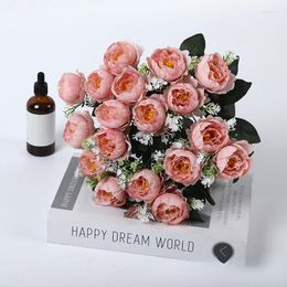 Decorative Flowers Fake Silk Peony Bouquet 18 Heads White Small Artificial Peonies Home Decoation Flores Artificiales Autumn Decoration