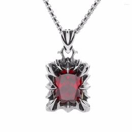 Pendant Necklaces Lureme Men's Punk Vintage Titanium Steel Flame With Red Stone Necklace