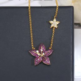 Chains Tropical Forest Flower Necklace Female Vacation Style Sun Purple Palm Tree Pendant