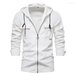 Men's Casual Shirts EBAIHUI White For Men Spring And Autumn Long Sleeve Hooded Mens Coat Solid Zipper Clothing Cardigans