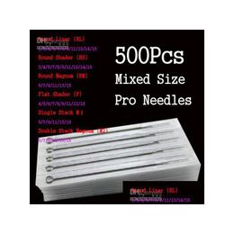 Tattoo Needles Wholesale 500Pcs/Lot Assorted Disposable Sterile S Mixed Size For Ink Cups Tip Kits Dh890