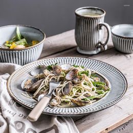 Plates ANTOWALL Nordic Ceramic Retro Home Flat Plate Dish Grey Steak Western Tableware Restaurant Wholesale Dishes