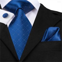 Bow Ties SN-3184 Luxury Royal Blue Tie 8.5cm Silk Woven Men Plaid Necktie Hanky Cufflinks Set Party Wedding Classic Pocket Square