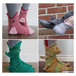 Party Favor Ups Knit Crocodile Socks Mens Fashion Casual Boys Funny Shark Cartoon Indoor Furniture 4 Styles Drop Delivery Home Garde Dhtud