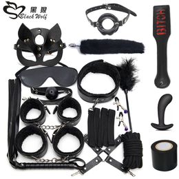 Bondage set BDSM Sex Product Erotic Toys For Adults Games Set Handcuffs Nipple Clamps Gag Whip Rope 230113