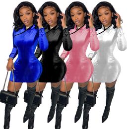 Designer Velvet Dresses Women Fall Winter Long Sleve Bodycon Dress Sexy Velour Mini Skirt Casual Hip Packaged Dress Night Club Wear Bulk items 8352