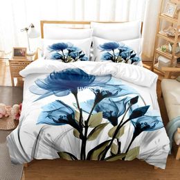 Bedding Sets Luxury Blue Rose Bedclothes 3D Digital Printing Custom Set Valentine Single Double King Quilt Microfiber Duvet Cover