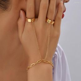 Bangle Simple Design Chunky Chain Bracelet With Rings For Women Punk Gold Color Wrist Bracelets Hand Accessories Jewelry Lady Gifts