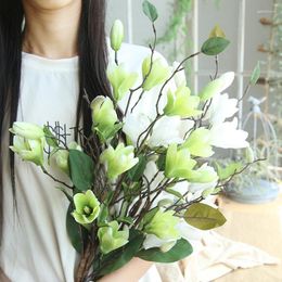 Dekorative Blumen, 9 Köpfe, künstlicher Magnolienzweig, gefälschte Pflanzen, Hochzeitsstrauß, Arrangement, Zuhause, Party, Wohnzimmer, Geschenk, Vasendekoration