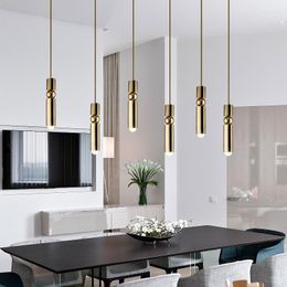 Pendant Lamps Modern Light Luxury Golden Cylindrical Lights LED Single Head Lamp Nordic Minimalist Staircase Home Decor