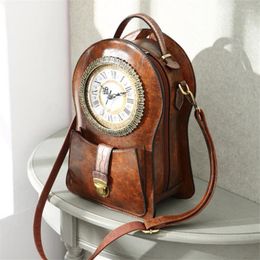 School Bags Retro Clock Design Backpacks For Women Shoulder Bag Fashion Female Handbag Luxury Designer Travel Backpack Leather