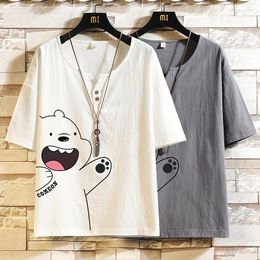 Mens t Shirts Fashion Short Sleeves Casual o Neck Linen T-shirt Black White Cotton 2023 Summer Clothes Top Tees Tshirt Oversize