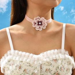 Choker Gothic Elegant Pink Simple Big Flower Clavicle Chain Necklace For Women Wedding Bridal Temperament Jewelry