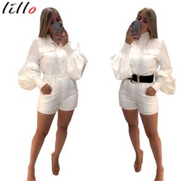 Women's Jumpsuits For Women 2023 Waist Flared Long-sleeved Shorts Fashion Cute Solid Color Jumpsuit Bodysuit Rave Festival Clothing & Romper