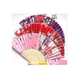 Party Favor Classical Chinese Style Fabric Fan Silk Folding Bamboo Hand Held Fans Wedding Birthday Favors Gifts Drop Delivery Home G Dhj3S
