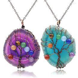 Pendant Necklaces Natural Stone 7 Chakras Beads Wire Wrapped Irregular Crystal Agate Pendants Reik Tree Of Life Necklace For Woman Men