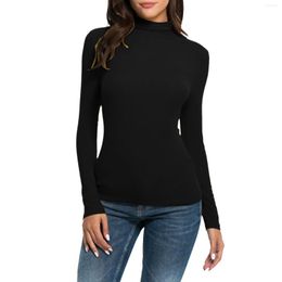 Women's Blouses Women Casual Solid Long Sleeve Mock Turtleneck Blouse Tops Slim Fit Stretchy Layer Tee Shirts