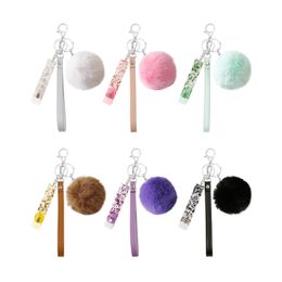 Party Favor Ups Leather Pu Wrist With Key Chain Wool Ball Acrylic Sile Clip Atm Card Reader Ring Drop Delivery Home Garden Festive S Dhk2P