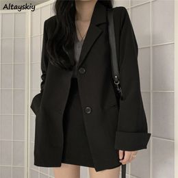 Womens Suits Blazers Casual Black Blazer Women Loose Spring Thin Allmatch Streetwear Simple Korean Style Preppy Young Girl Sheer Minimalist Outwear 230113