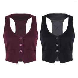 Women's Tanks Womens Fashion Racer Back Classic Vest Shirts Separate Waistcoat V-Neck Sleeveless Button Down Fitted Casual Work Formal