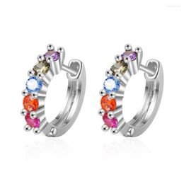 Hoop Earrings Romantic Colourful Zircon Crystals Gemstones Round For Women Wedding 925 Sterling Silver Jewellery