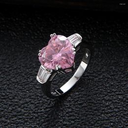 Wedding Rings HIBRIDE High Quality Pink Colour Cubic Zirconia Heart Shape Engagement Jewellery For Women R-301