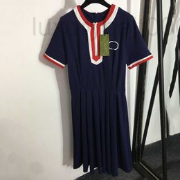 Casual Dresses designer Fashion Letters Skirts Personality Zipper Trendy Short Sleeve Jacquard Navy Elegant Skirt Dress EVDG