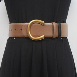 Belts Genuine Leather Width Belt Women Chic Metal Buckle Waistband Autumn/Winter Dress Sweater Coat Accessories Girdle Female