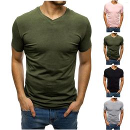 Men's T Shirts Summer Casual T-Shirts Sports Solid Colour V-neck Short-sleeved Tops Men Slim Fit Fitness Gym Clothing Camiseta