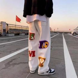 Men's Pants Letter Embroidery Wide Leg Baggy Hip-hop Y2k High Street Herem Sportswear Casual Couple Retro Fashion Loose