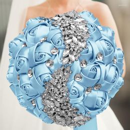 Decorative Flowers Light Blue Bridesmaid Silk Wrist Corsage Bridal Suit Handmade Party Wedding Props