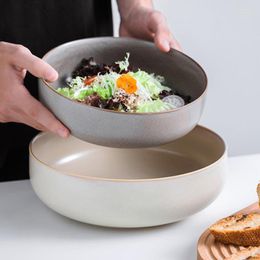 Plates FANCITY Salad Bowl Ceramic Light Luxury Anti-scald Creative Personality Retro Commercial Japanese Tableware Household Large Nood