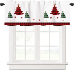 Christmas Valance Curtains for Windows Christmas Tree White-Red Elegant Kitchen Valances for Windows Treatments for Kitchen Bathroom Bedroom 54 x 18 inch