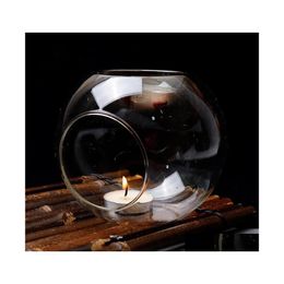 Candle Holders Home Glass Holder Size Tea Burner 3 Light Handmade Oil Fragrance Ball Incense Heating Crystal Essential Drop Delivery Dhtji