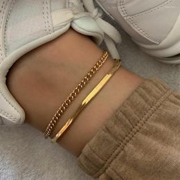 Anklets 2023 Rose Gold Color Stainless Steel Snake Chain Anklet Female Korean Simple Retro Foot Bracelet Beach Accessories Boho Jewelry