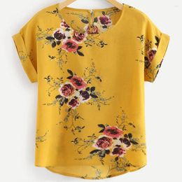 Women's Polos Summer Fashion Floral Print Blouse Pullover Ladies O-Neck Tee Tops Female Short Sleeve Shirt Blusas Femininas Clothing