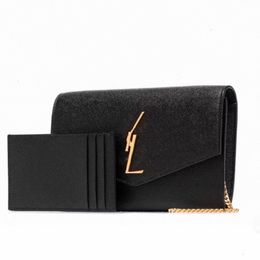 Luxury Designer Crossbody Messenger Bags Genuine Leather Black Envelope HandBags Y Baguette Cover Chain Strap Purse with Card Holder Wallet for Women 11670