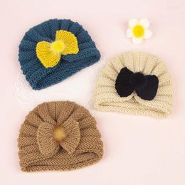 Hats Born Knit Beanie Fur Bowknot Hat Knitted Warm For Baby Infant Turban Crochet Toddlers Solid Pullover Cap