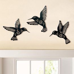 Wall Stickers 3 Pieces Metal Hummingbird Art Decoration Hollow Out Iron Black Bird Sculpture Hanging Pendant Ornament Home Decor M68E